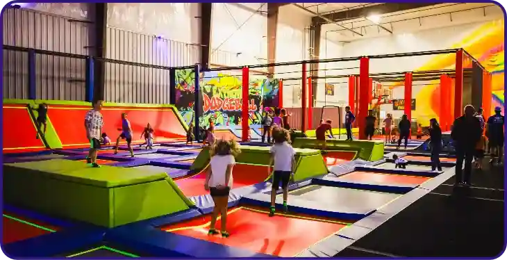 Kids jumping on trampolines